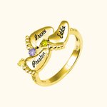 Bague avec 1-4 Pieds Personnalisée de Noms Gravés Cadeau Anniversaire Fête pour Maman Grand-Mère