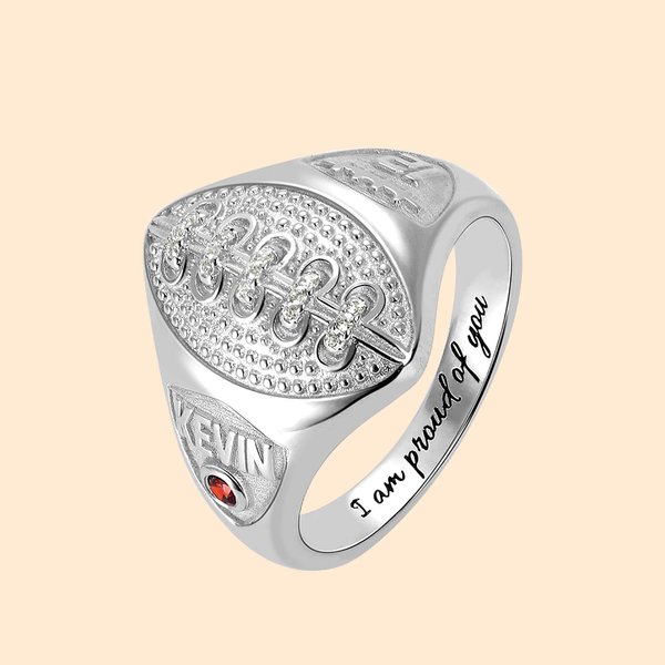 Anello da calcio con numero e nome personalizzati e pietra di nascita| Callie