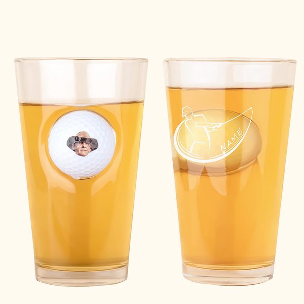 Engraved Name or Photo Golf Ball Pint Beer Glass