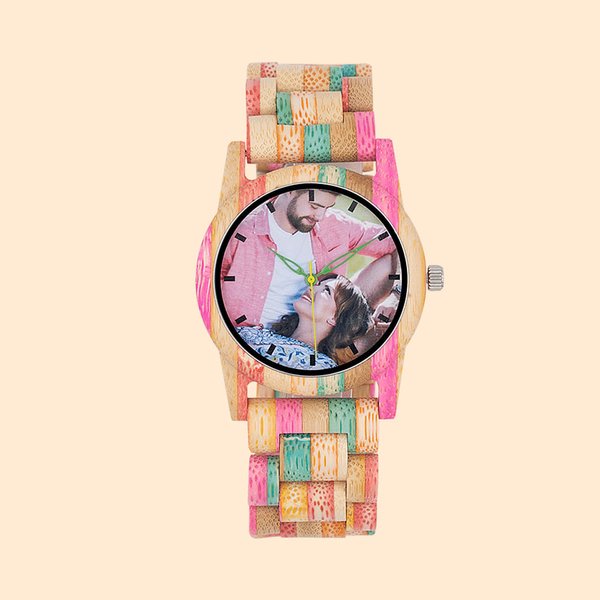 Colorful Bamboo Photo Watch Back Engraving