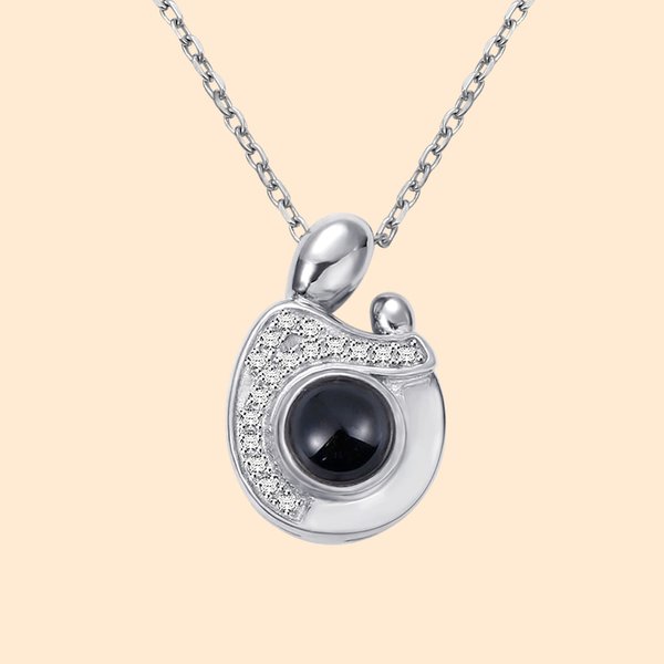 Personalised Mother Child Photo Projection Necklace in Silver