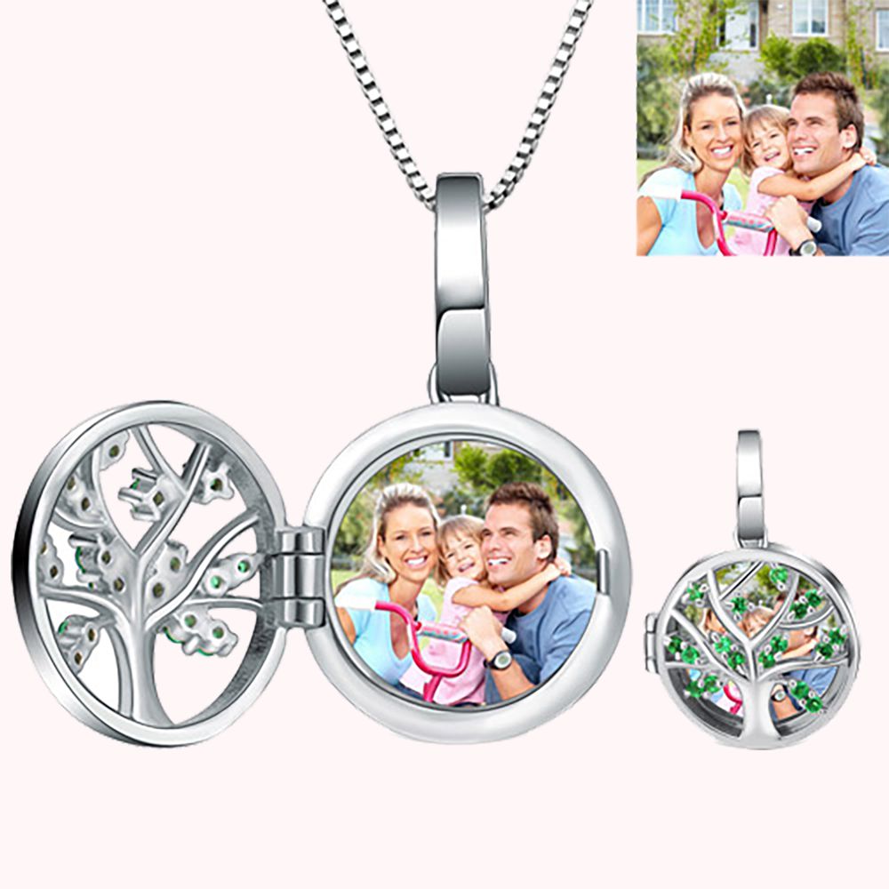 Engraved Unique Family Tree Photo Locket Sterling Sliver