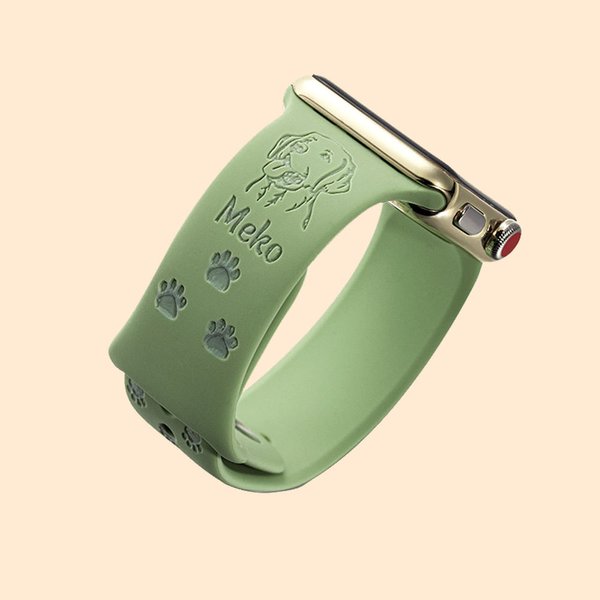 Bracelet Apple Watch en Silicone Personnalisé avec 1-3 Noms Gravés et Races de Chien Motif Patte Cadeau pour Amoureux des Chiens