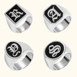 Personalisierte Old English Gothic Vintage Initial Signet Sterling Silber Ring Geschenk für Frau Mann