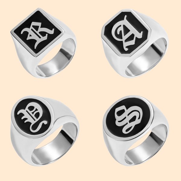 Anello personalizzato in argento sterling con iniziali gotiche inglesi, regalo per donna e uomo