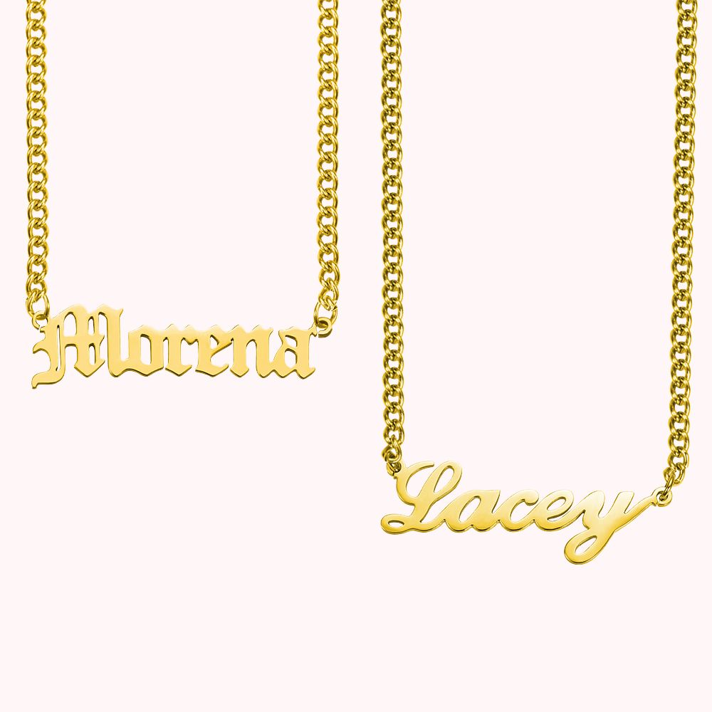 Name Necklace Cuban Chain Stainless Steel Plated