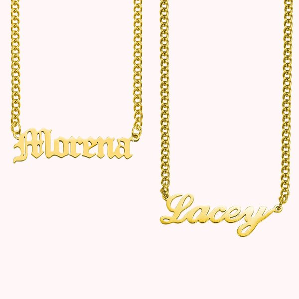 Men's Name Necklace Cuban Chain Stainless Steel