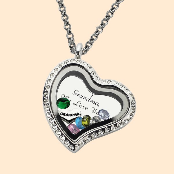 Personalised Floating Locket Necklace with Birthstones and Kid's Names Mother's Day Birthday Gift for Mom