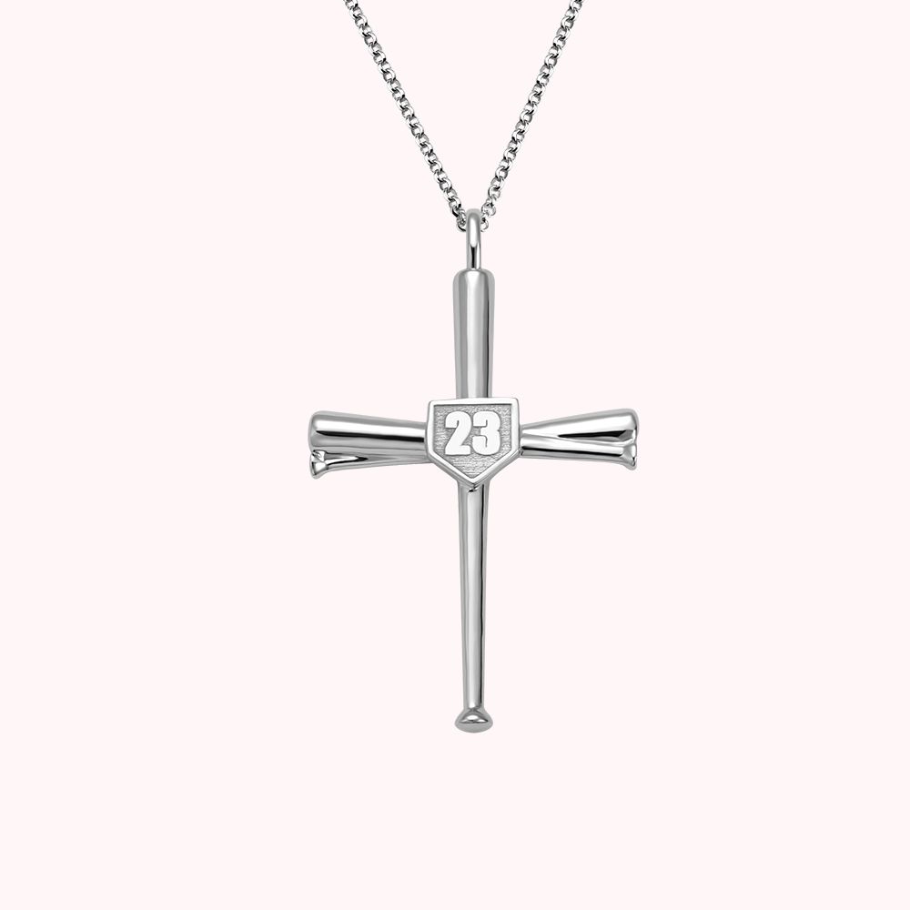 Gifts Him Personalised Cross Baseball Bat Number Necklace