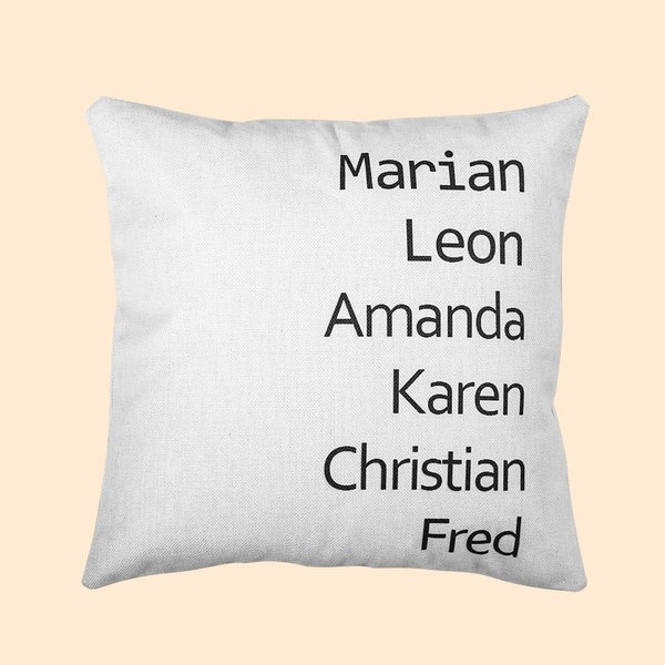 Coussin d'oreiller imprimé de noms de famille