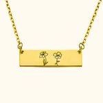 Collier à Personnaliser avec Fleur de Naissance Collier Rectangulaire Cadeau Anniversaire Saint-Valentin pour Famille Mère