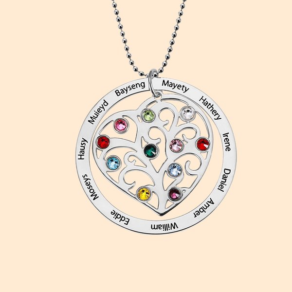Collana personalizzata con pietre di nascita dell'albero genealogico con inciso il nome del bambino Regalo di compleanno per la festa della mamma per 
