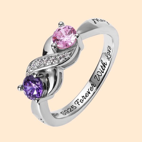 Infinity Promise nimi sormus kaiverrettu Birthstone