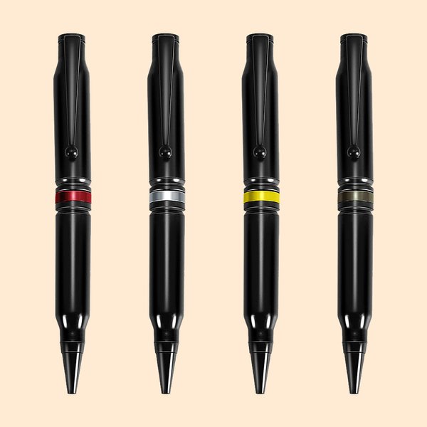 Personalised Yellow Red Blue Line Engraved 308 Bullet Shaped Ballpoint Pen with Clip Ink Refill Gift for Policeman Military Legal Officer