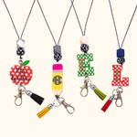 Matita incisa / mela / iniziale cordino Id Badge Holder