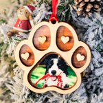 Ornement de Noël personnalisé avec photo de patte d'animal et nom pour les amoureux des animaux.