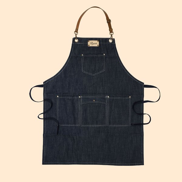 Tablier d'Atelier en Toile Personnalisé avec Texte et Logo Tablier avec Poches et Lanière en Cuir Cadeau d'Anniversaire pour Homme