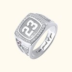 Personalised Engraved Sterling Silver Basketball Birthstone Ring with Name & Number Father's Day Birthday Gift for Father Sport Lovers