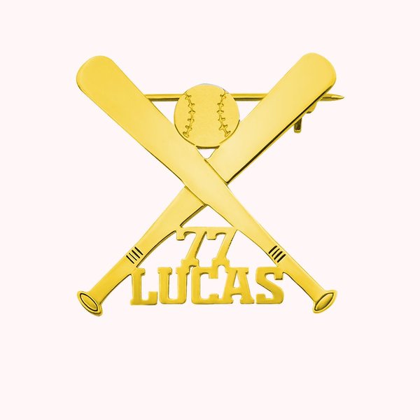 Baseball Bat Brooch with Number & Name