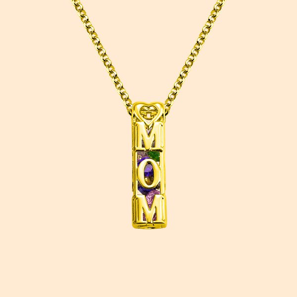 Collier Personnalisé avec Pierre de Naissance d'Enfant Pendentifde MOM/MUM de Barre en Cage Cadeau Anniversaire Fête des Mères pour Elle