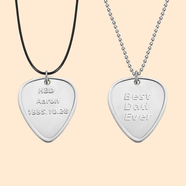 Engraved Guitar Pick Pendant Necklace
