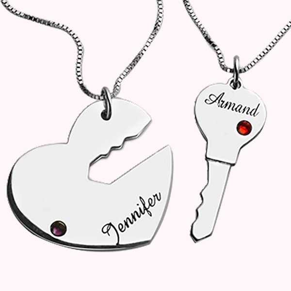 Set di ciondoli incisi con il nome della chiave del mio cuore per le coppie