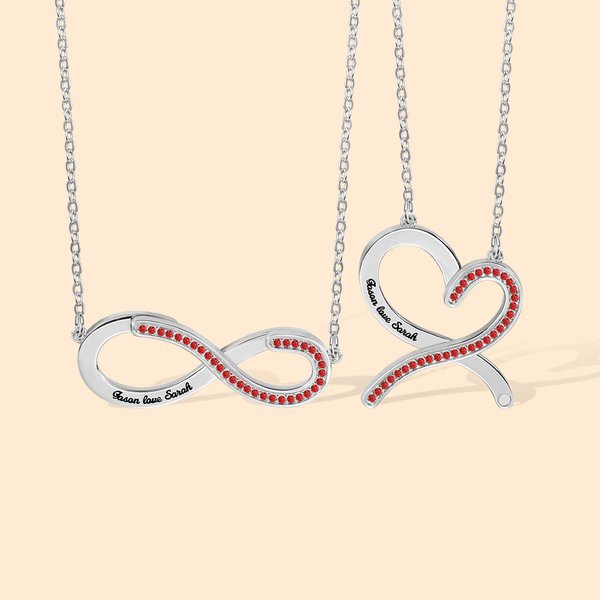 Personalised Convertible Infinity Love Birthstone Sterling Silver Necklace with Engraved Names Birthday Valentine's Day Anniversary Gift for Women