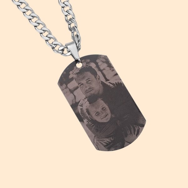 Personalised Photo Dog Tag Necklace with Engraved Text Titanium Steel Jewellery Birthday Father's Day Memorial Gift for Man