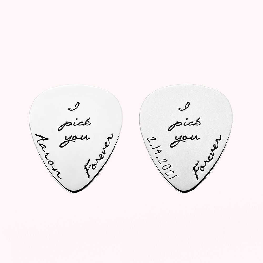 Personalisiertes Namen-I-Pick-You-Forever-Gitarrenplektrum in Silber