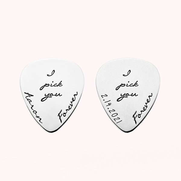 Médiator de Guitare Je Vous Choisis Pour Toujours Prénom en Argent