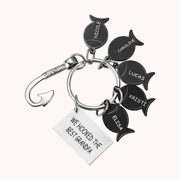 Porte-Clés Personnalisé avec Gravure Design Crochet avec Poissons Cadeau Anniversaire Fête pour Papa Amateur de Pêche