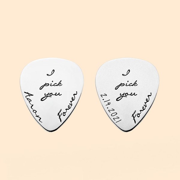 Plettro per chitarra con nome personalizzato I Pick You Forever in argento