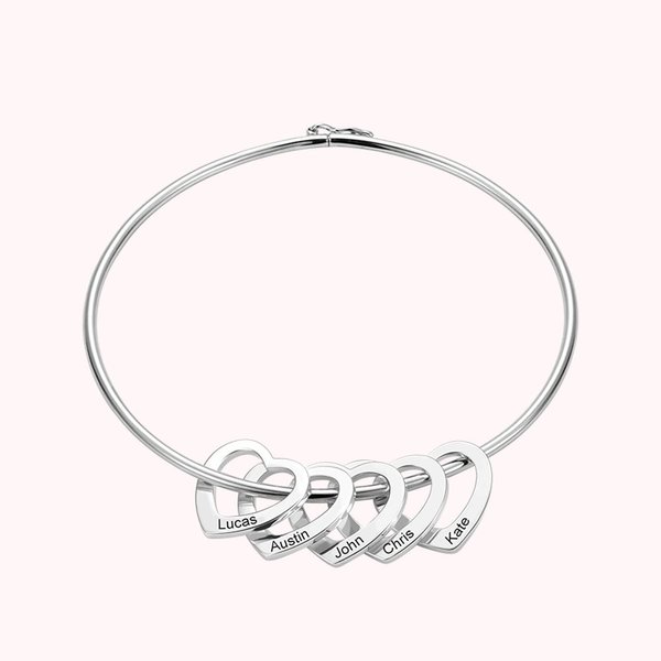 Bracciale Bangle da donna con ciondoli a forma di cuore