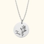 Gepersonaliseerde Geboorte Bloem Schijf Ketting met Gegraveerde Naam Moederdag Verjaardag GIft voor Vrouwen