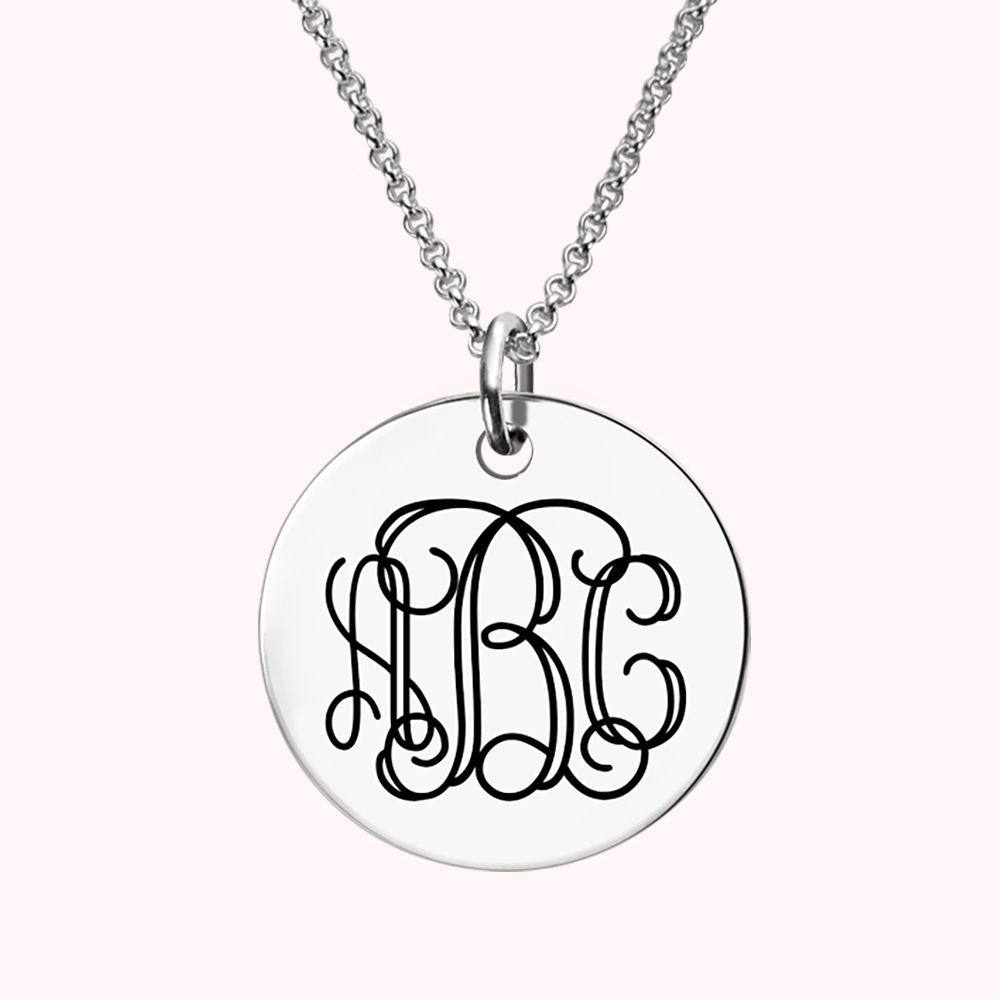 Sterlingsilber Monogramm-Halskette mit Eingravierter Platte| Callie