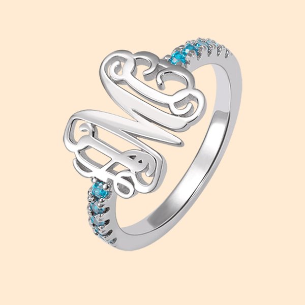 Dunne Geboortesteen Band Monogram Ring | Callie