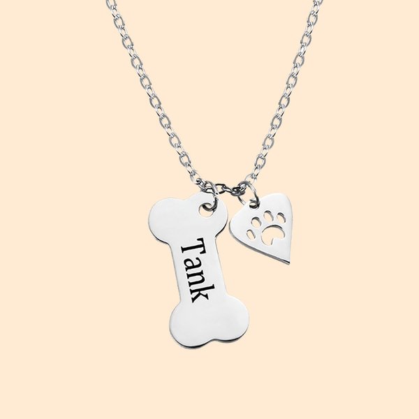 Dog Bone Paw Name Necklace