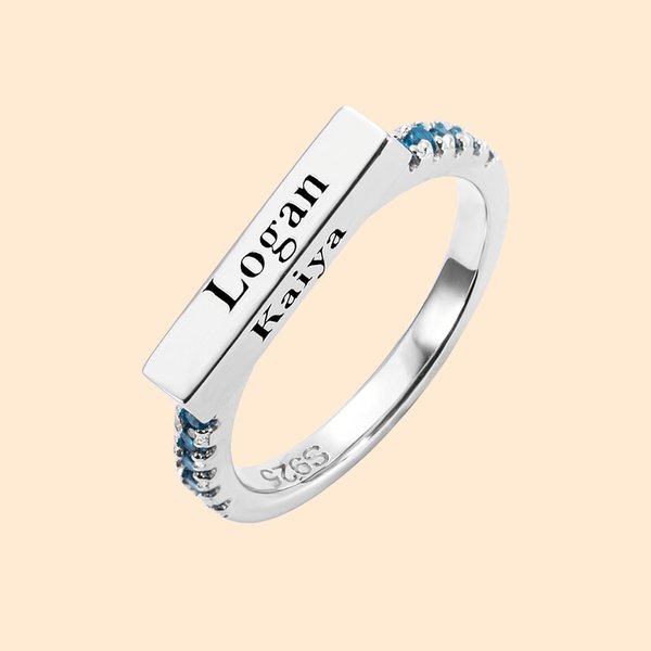 Personalized Stackable Bar Sterling Silver Rings with Engraved Name Birthday for Her