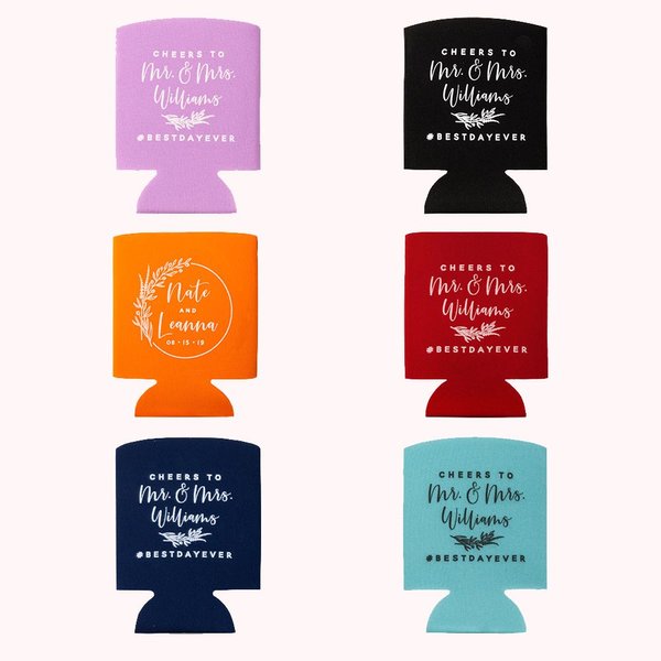 Personalised Wedding Favor Beer Can Cooler Covers Set of 12