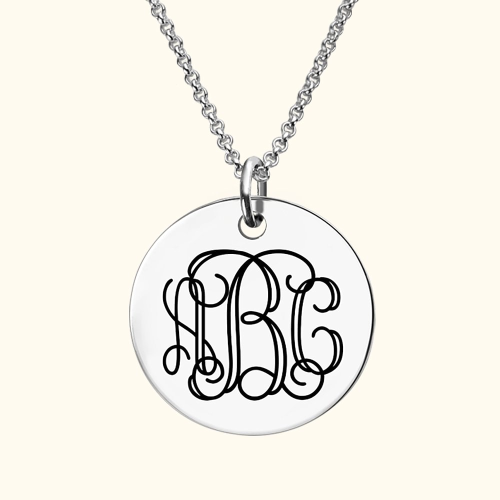 Sterling Silver Engraved Disc Monogram Necklace