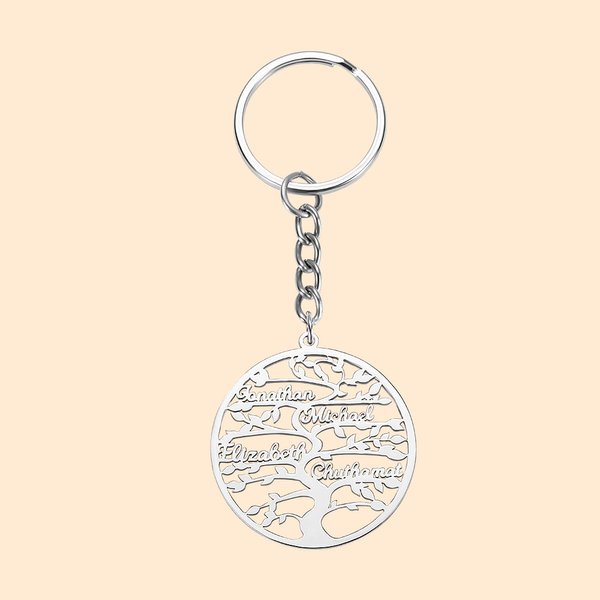 Porte-Clés Arbre Généalogique Personnalisé avec 1-13 Noms Gravés Cadeau Fête des Mères Cadeau Anniversaire pour Famille