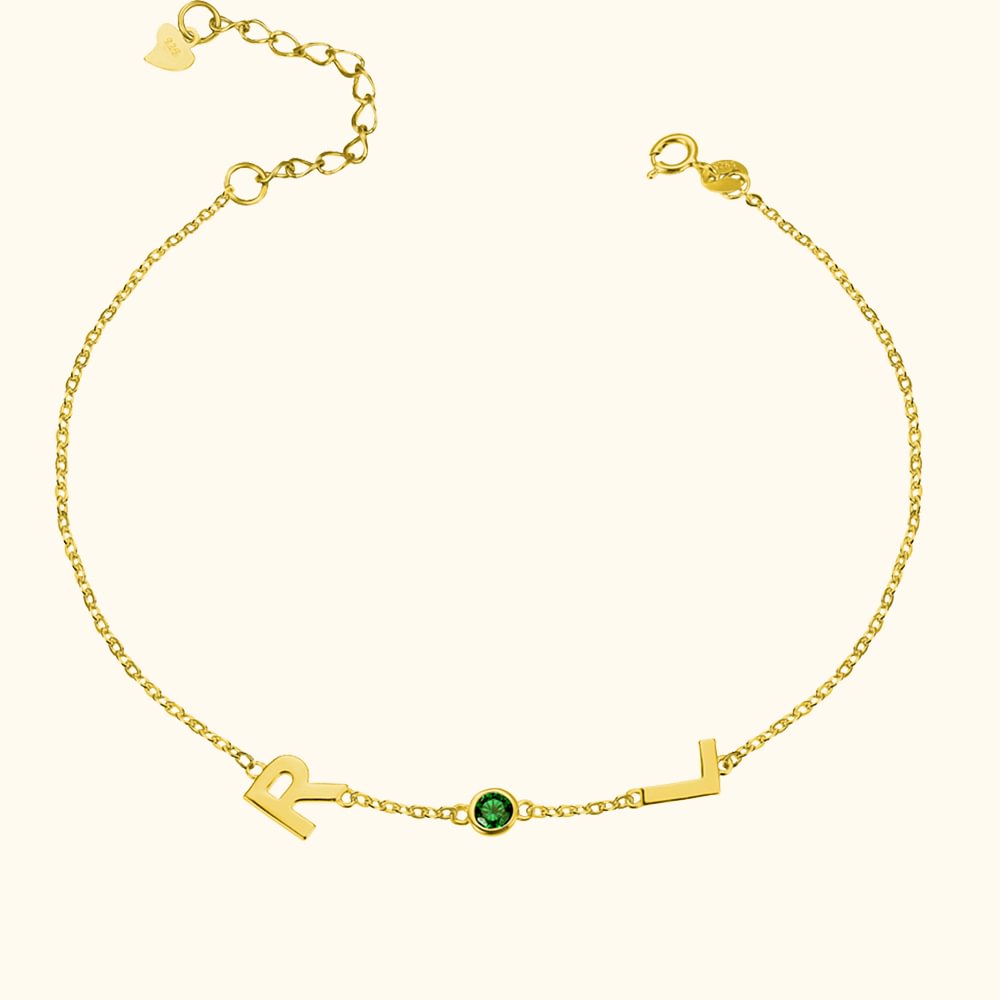 Personalised Sideways Initial Charm Bracelet Birthstone