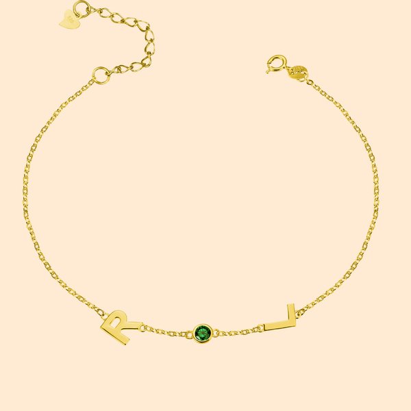 Bracelet de Nom Personnalisé avec Initiale et Pierre de Naissance Cadeau d'Anniversaire Noël Saint-Valentin pour Elle Mère Soeur