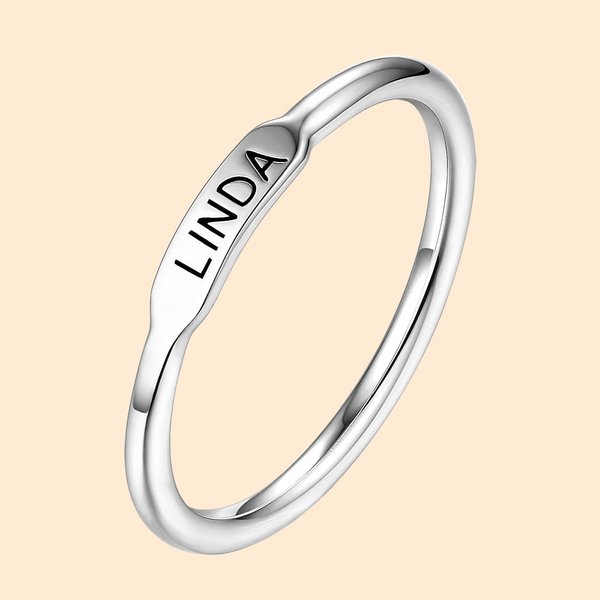Stackable Rings with Customized Names or Initials In Silver