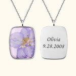 Women Dried Pressed Birth Month Flower Necklace with Back Engraving | Callie
