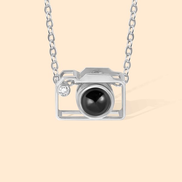 Gepersonaliseerde Camera Foto Sterling Zilver Projectie Ketting met Zirkoon Verjaardag Verjaardagscadeau voor vrouwen