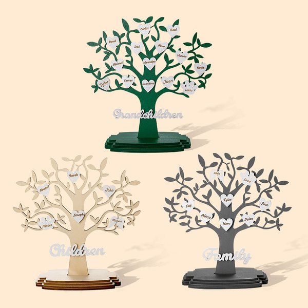 Ornement Arbre Généalogique Personnalisé DIY 1-20 Noms Gravés sur Coeurs Décoration Intérieure Cadeau Noël pour Parents Grands-parents Famille