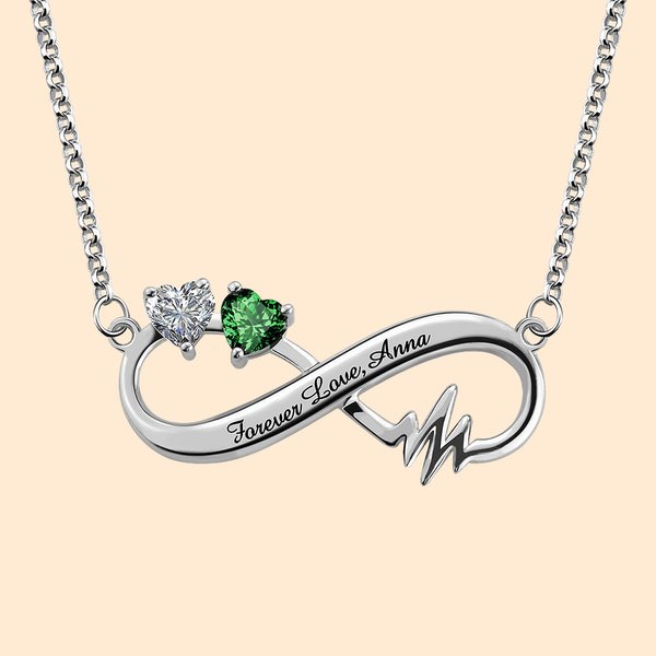 Collana Infinity con incisione del battito cardiaco e pietre di nascita