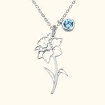 Personalised Hollow Birth Flower Necklace with Birthstone Charm Mother's Day Birthday for Women