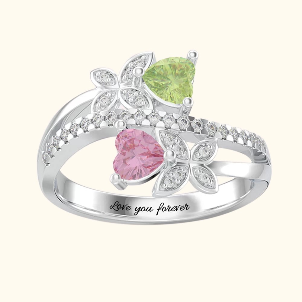 Custom Butterfly Ring Double Birthstones & Accents